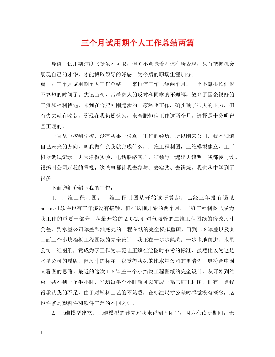 三个月试用期个人工作总结两篇 _第1页