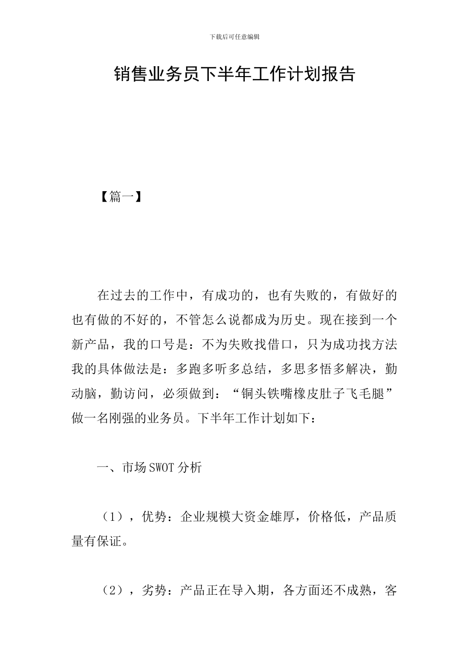 销售业务员下半年工作计划报告_第1页