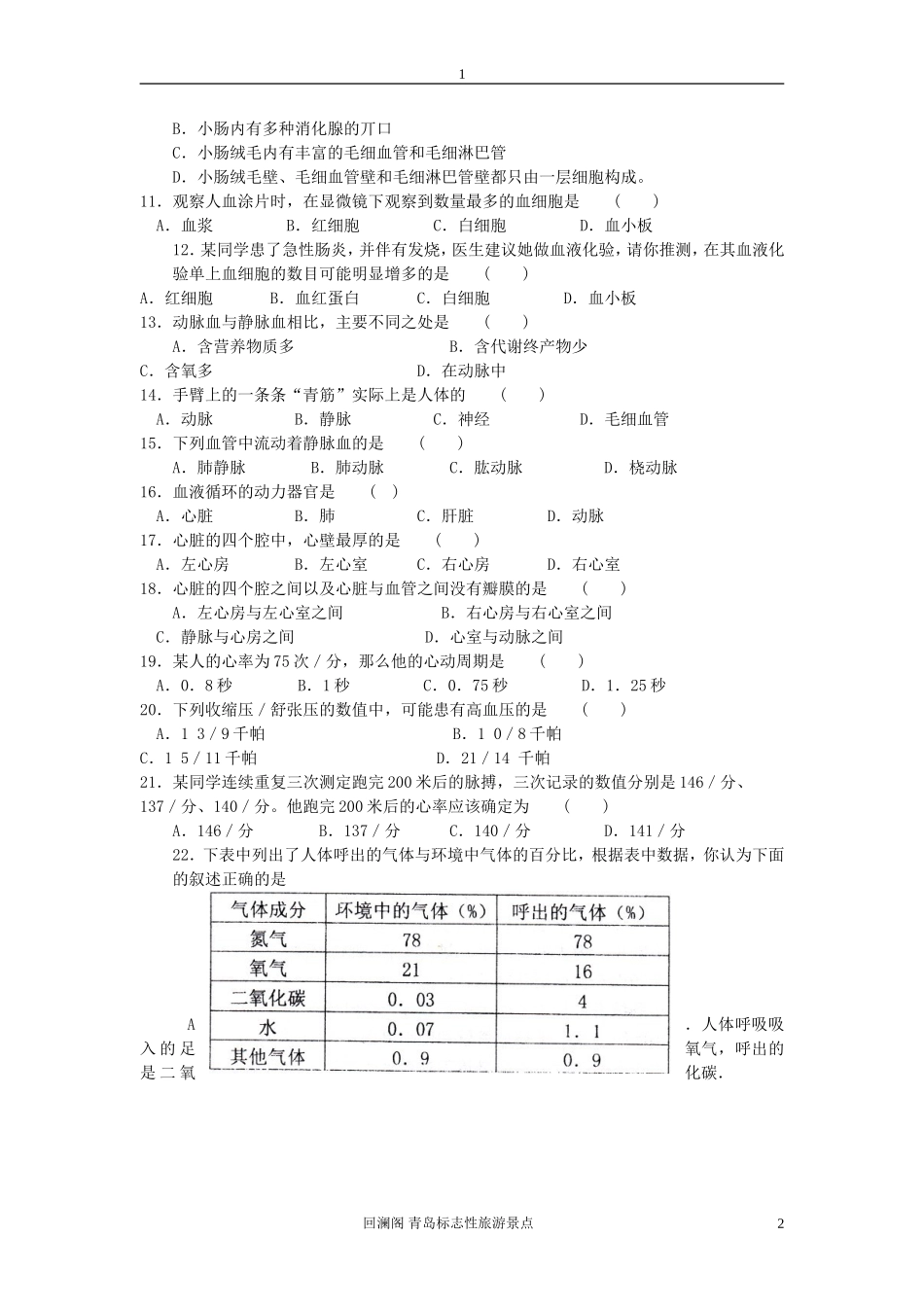 北京师范大学附属实验中学七年级生物下学期期中考试 济南版_第2页