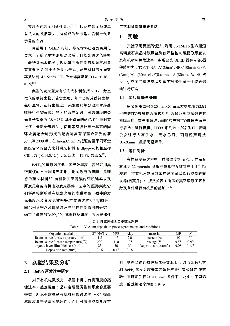 BePP2沉积速率以及厚度对蓝光OLED性能的影响_安涛_袁进_林涛_高勇_第2页
