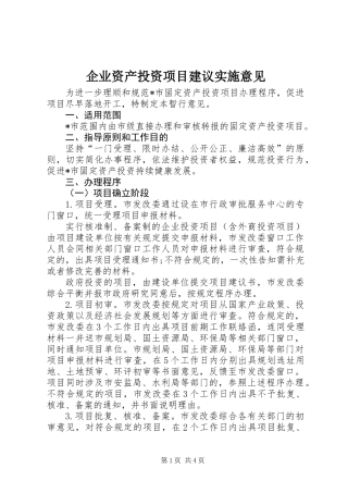 企业资产投资项目建议实施意见