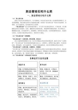 胆总管结石吃什么药