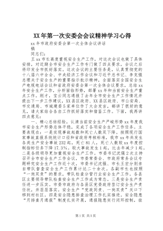 XX年第一次安委会会议精神学习心得