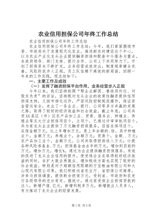 农业信用担保公司年终工作总结 (2)
