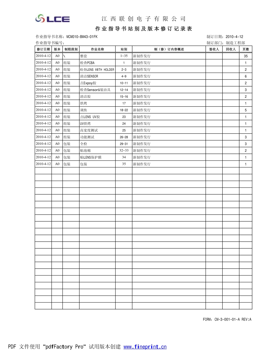 MCM010-BM43-01FK组装 SOP_第1页