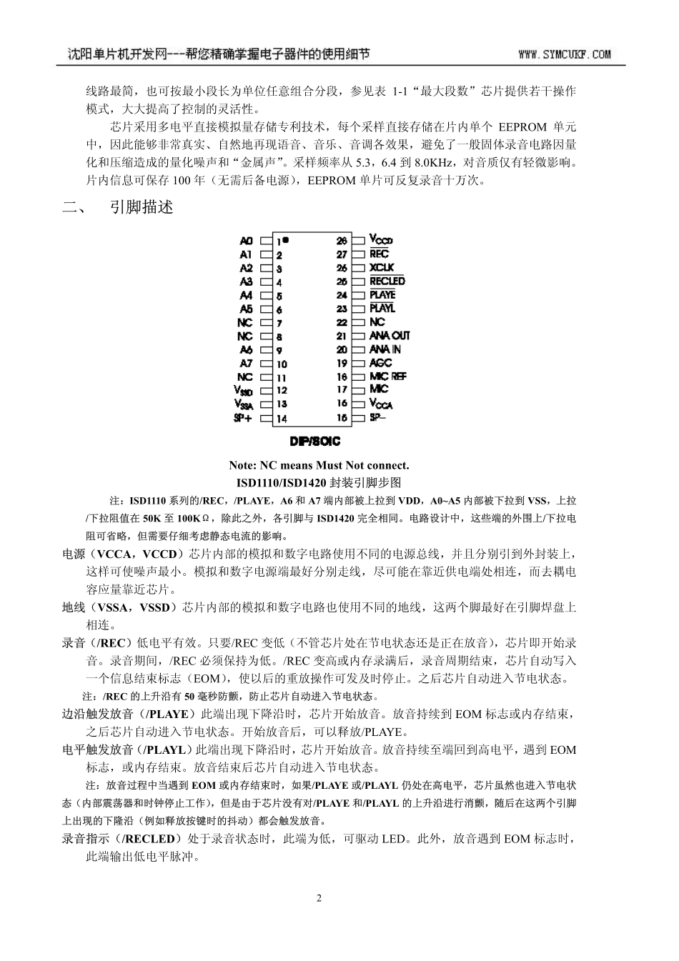 ISD1110-ISD1420语音录放电路中文资料_第2页