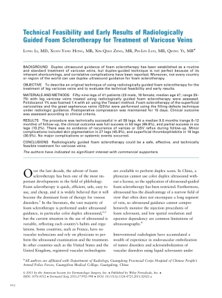 X线透视引导下下肢静脉曲张泡沫硬化疗法的可行性和短期效果 李龙