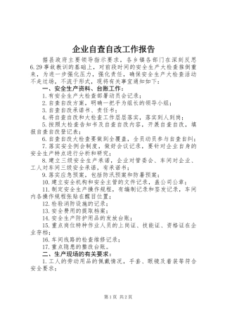 企业自查自改工作报告
