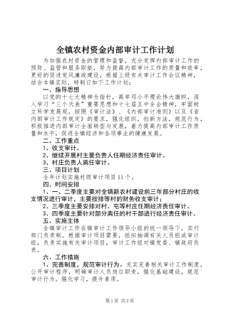 全镇农村资金内部审计工作计划
