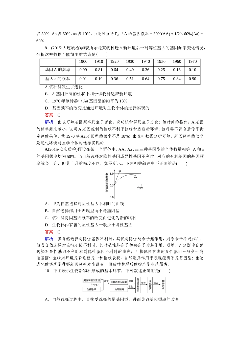 【走向高考】2016届高考生物一轮复习习题：必修2 第4单元 第4讲现代生物进化理论_第3页