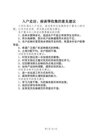 入户走访、座谈等收集的意见建议
