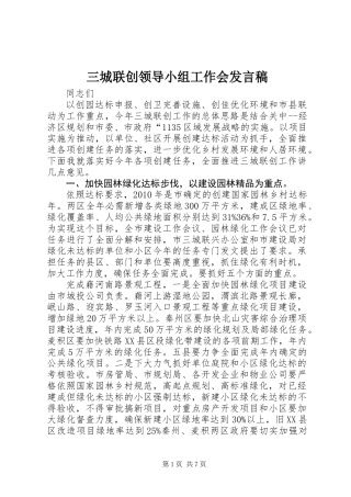 三城联创领导小组工作会发言稿