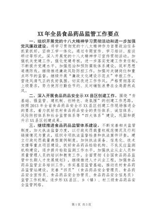 XX年全县食品药品监管工作要点