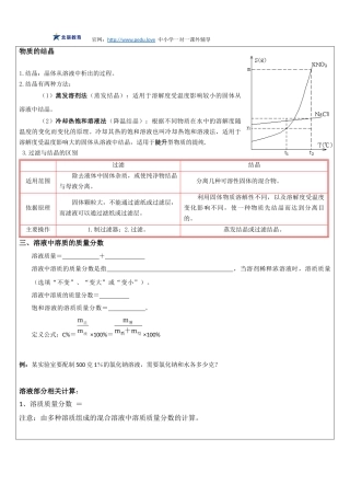 【初三化学】物质的结晶以及溶液的计算
