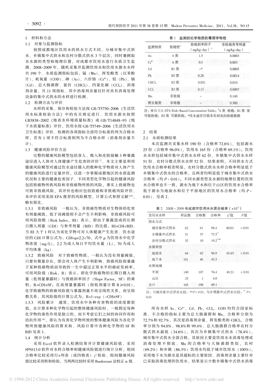 成都市饮用水水质监测状况及健康风险初评_第2页