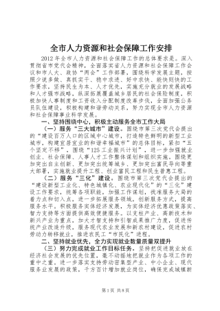 全市人力资源和社会保障工作安排