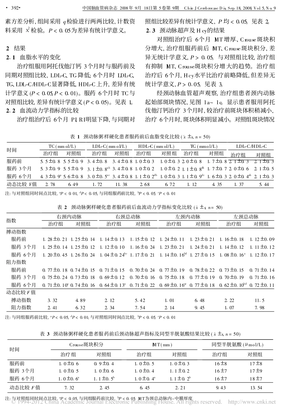 阿托伐他汀钙抗颈动脉粥样硬化及稳定斑块的作用_第3页