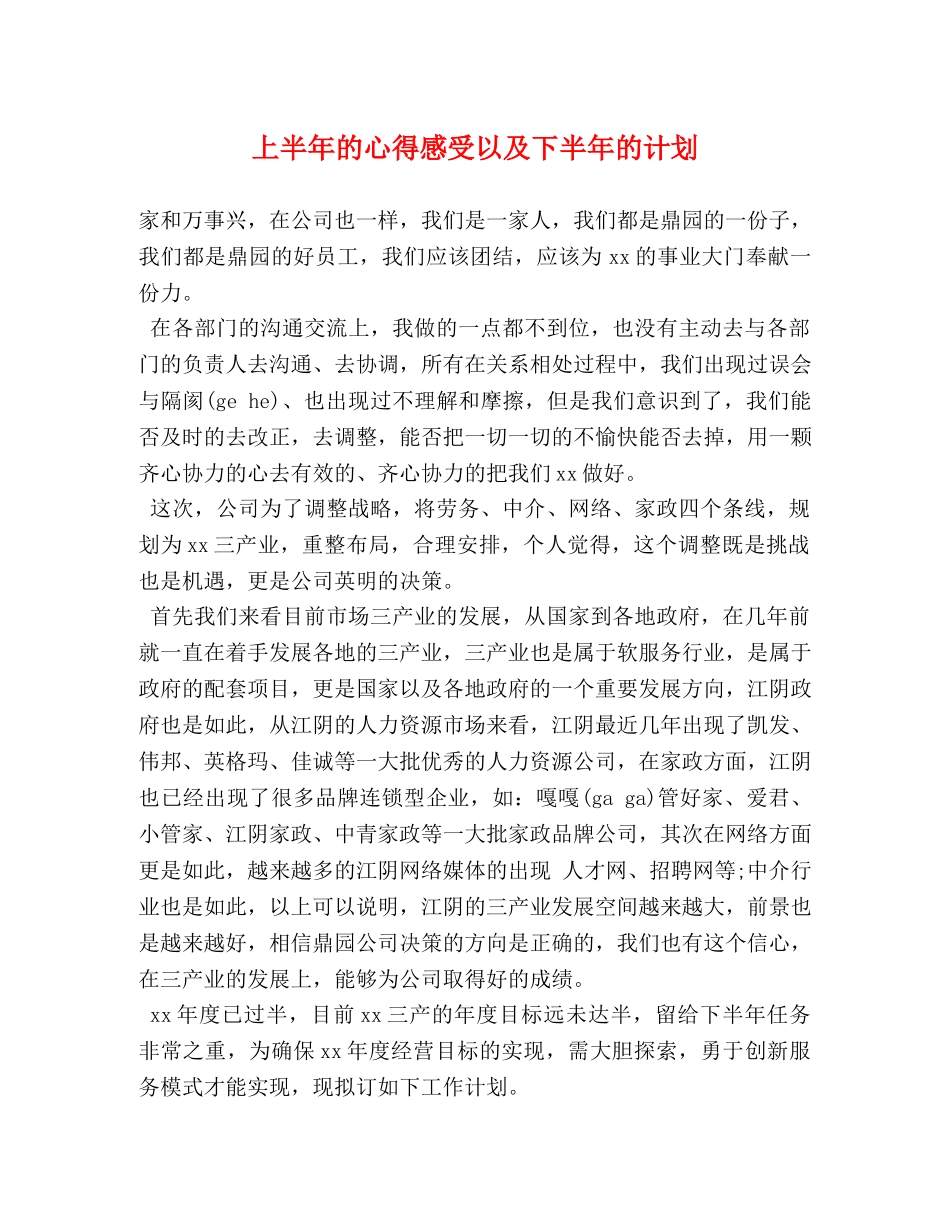 上半年的心得感受以及下半年的计划 _第1页