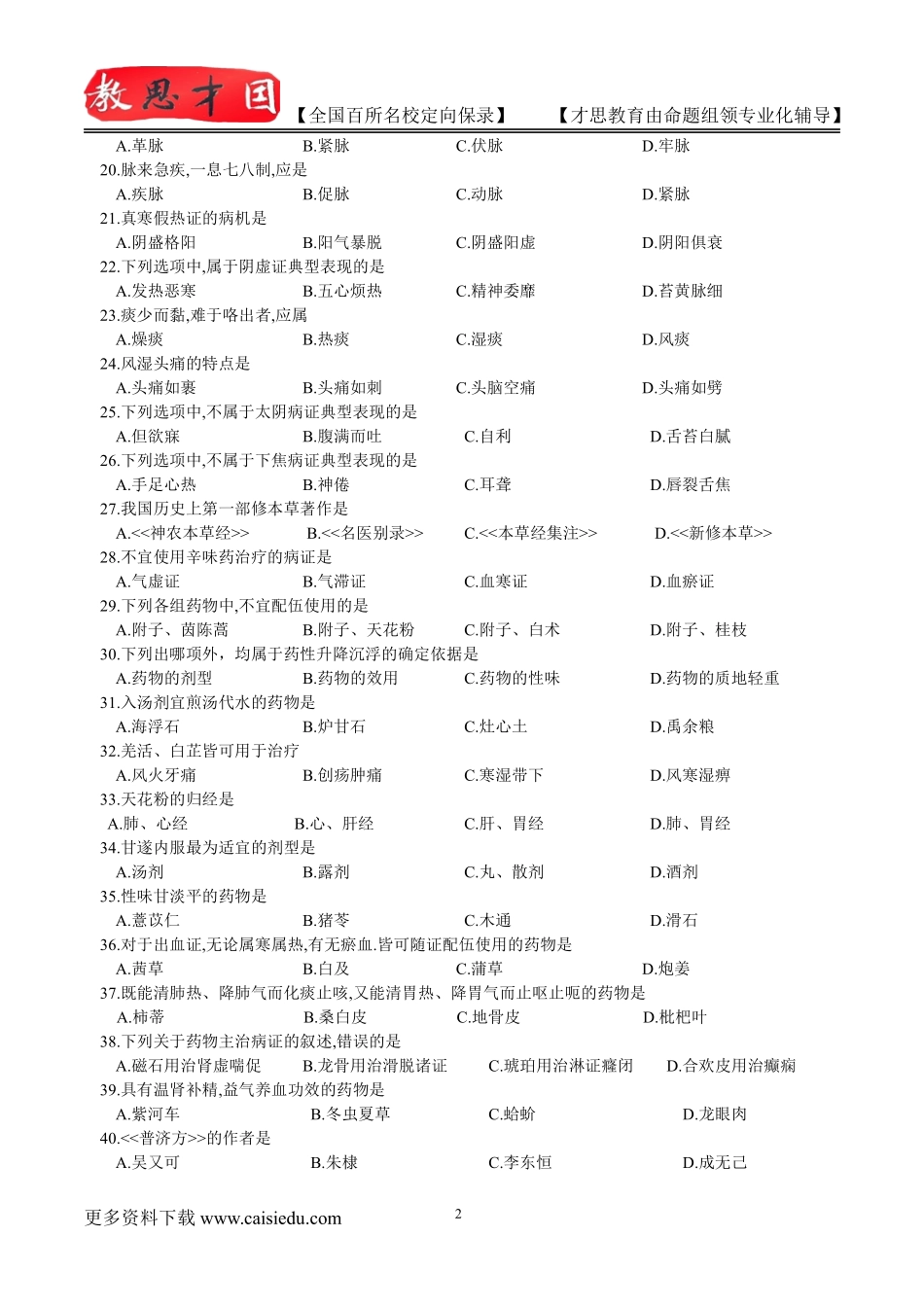 2015年北京中医药大学中医专业考研历年真题,考研复试真题,考研大纲,复试流程,考研心态,考研经验_第2页
