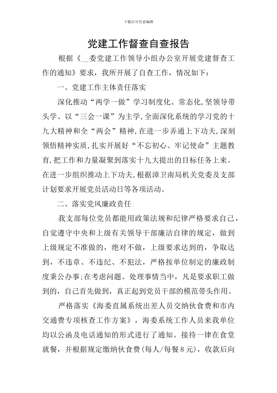 党建工作督查自查报告_第1页