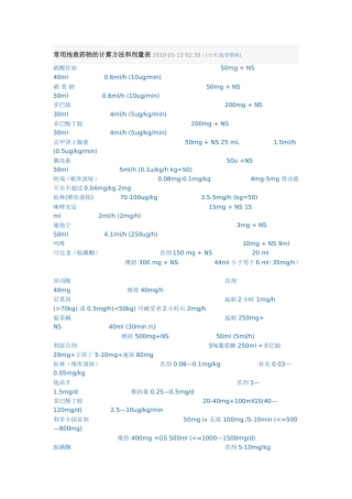 常用抢救药物的计算方法和剂量表