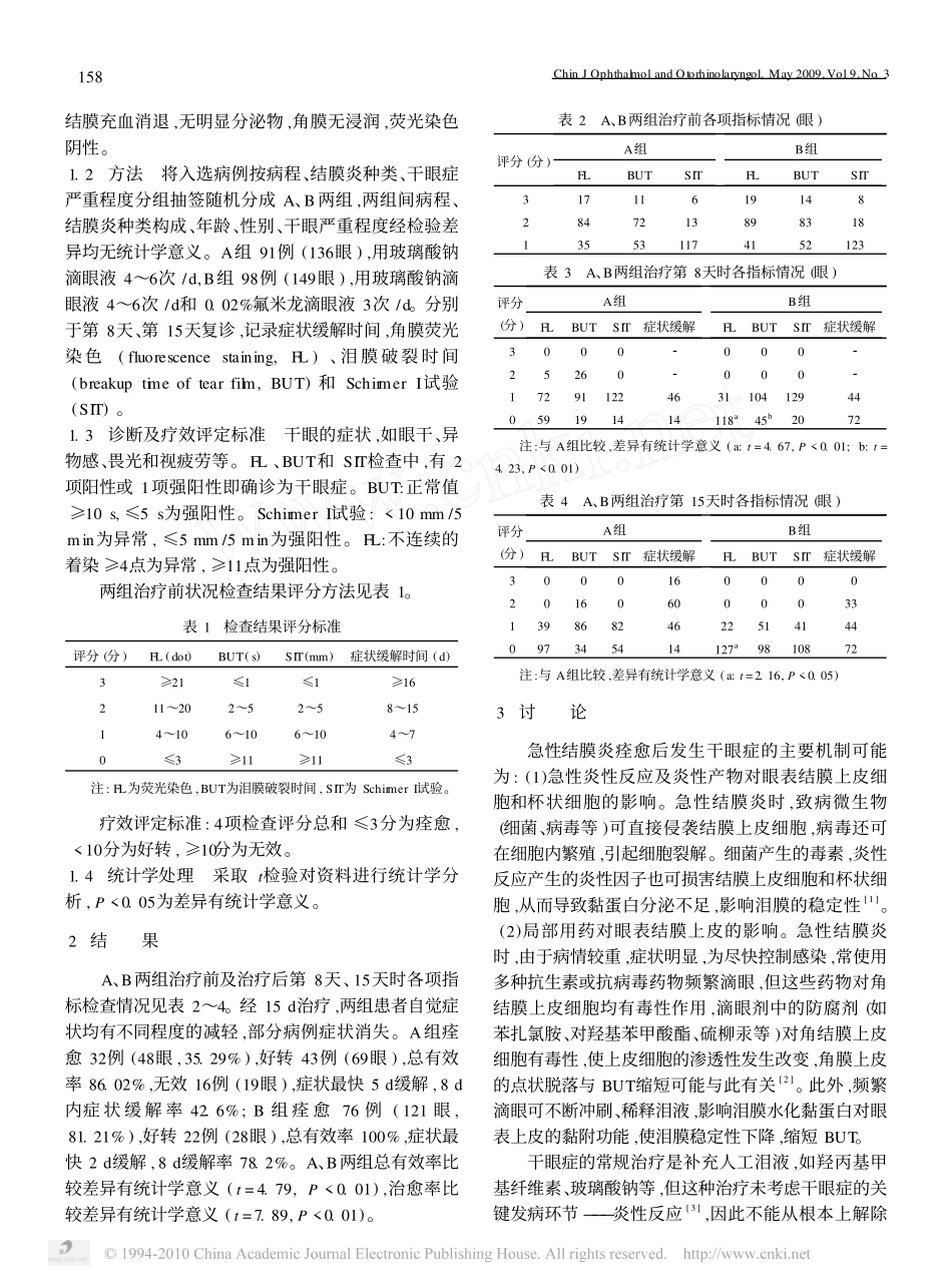 玻璃酸钠滴眼液联合0_02_氟米龙滴眼液治疗急性结膜炎后干眼症_第2页