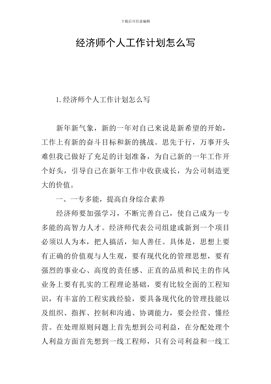 经济师个人工作计划怎么写_第1页