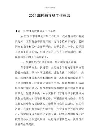 2024高校辅导员工作总结