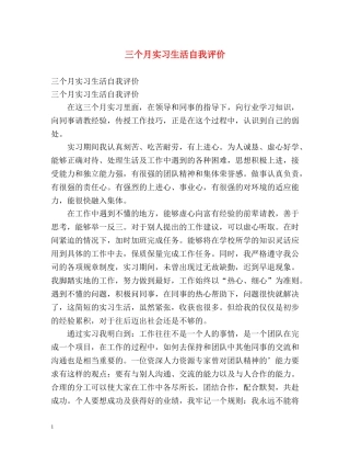三个月实习生活自我评价 