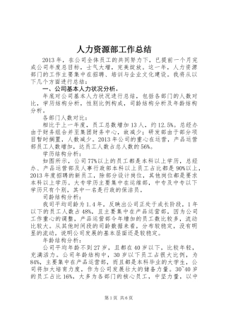 人力资源部工作总结