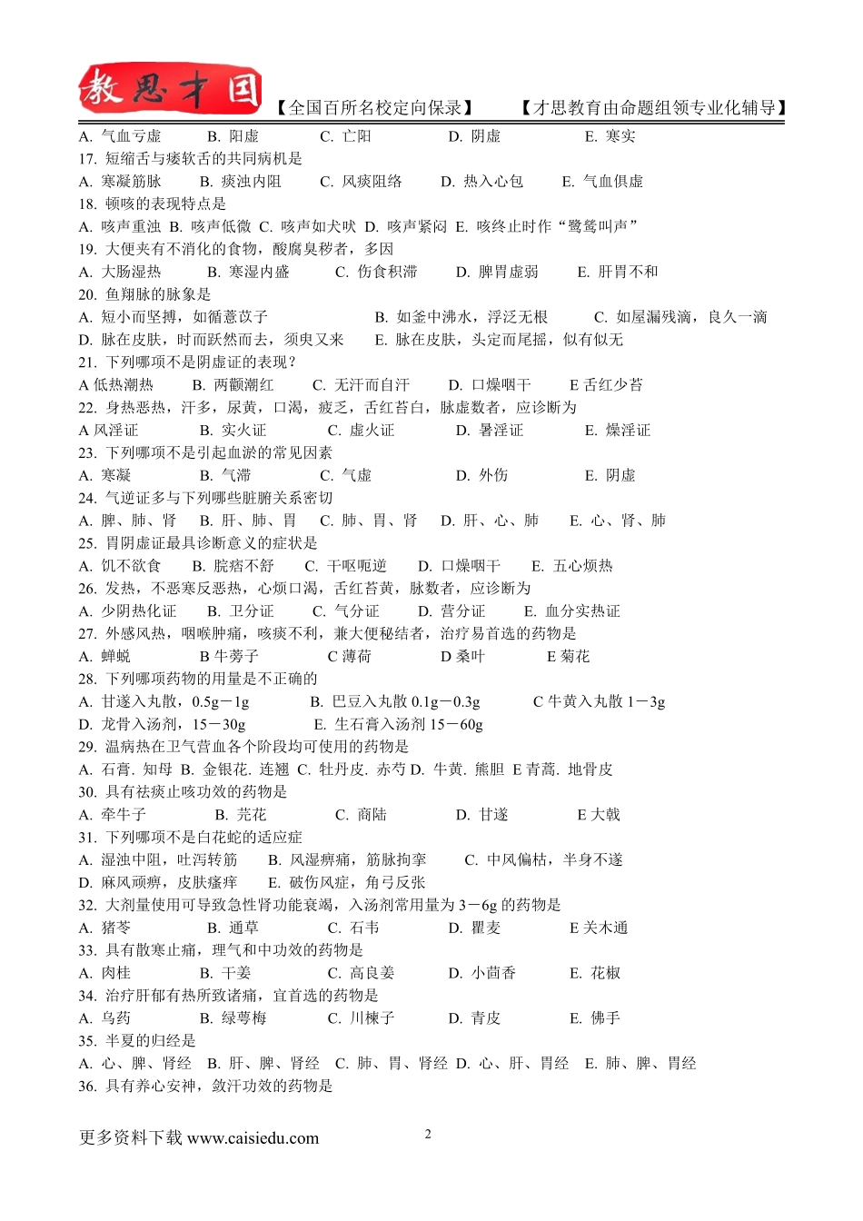 2015年北京中医药大学中医历年真题,考研复试笔记,复试真题,考研大纲,考研真题,考研经验_第2页