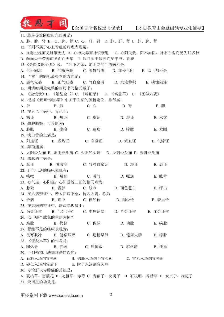 2016年北京中医药大学中医专业考研历年真题,考研复试真题,考研大纲,考研流程,考研笔记,真题解析_第2页