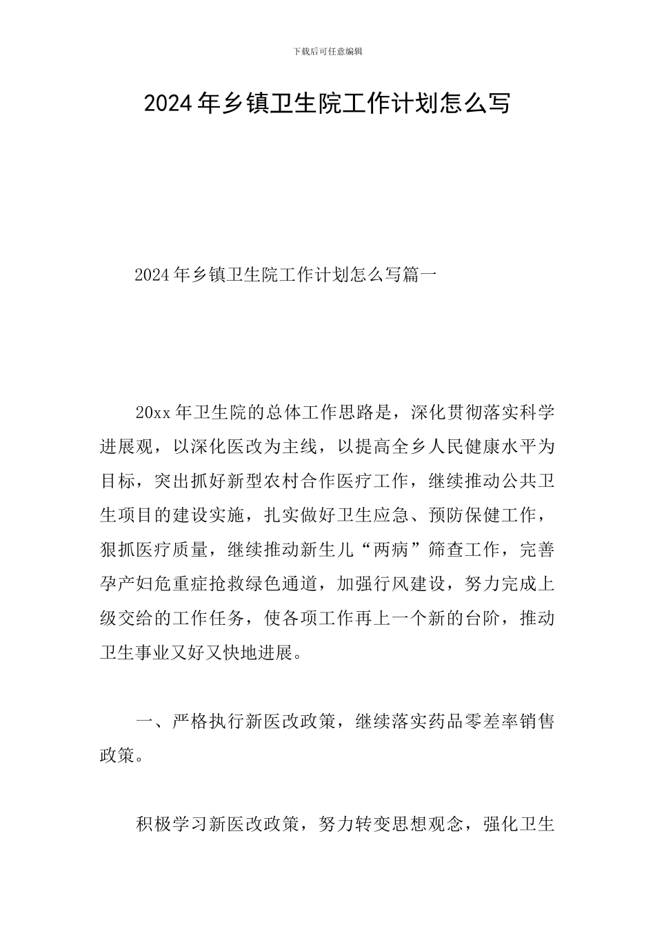2024年乡镇卫生院工作计划怎么写_第1页