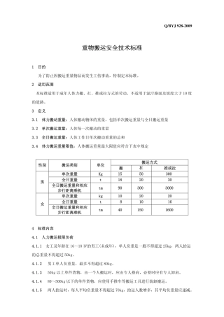 QBYJ 928 重物搬运安全技术标准