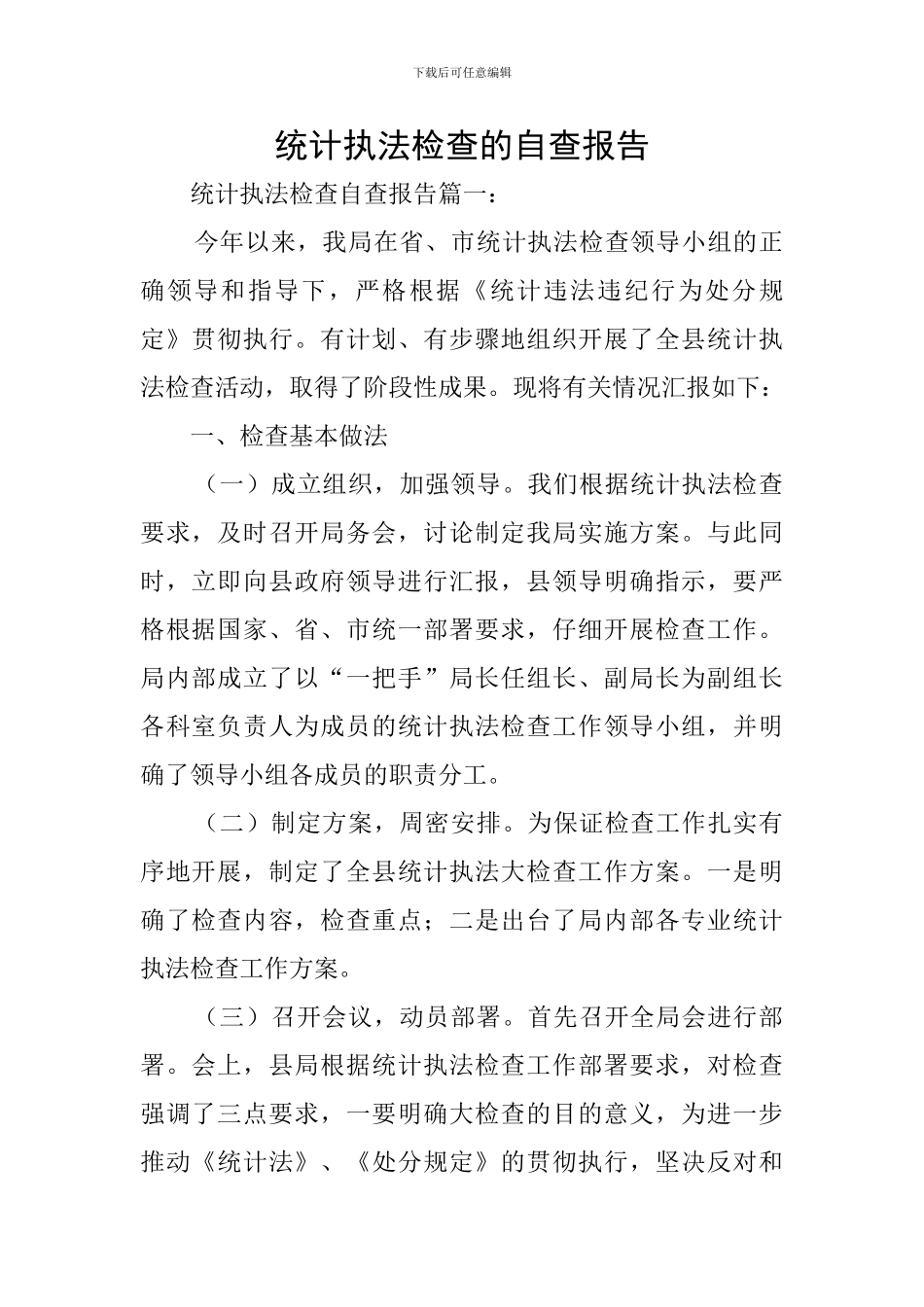 统计执法检查的自查报告_第1页