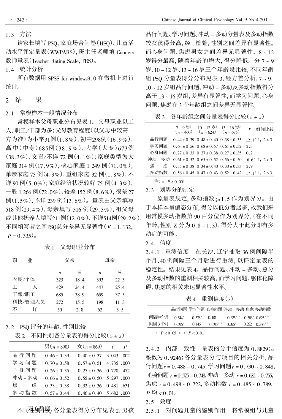 Conners父母症状问卷的中国城市常模_第2页
