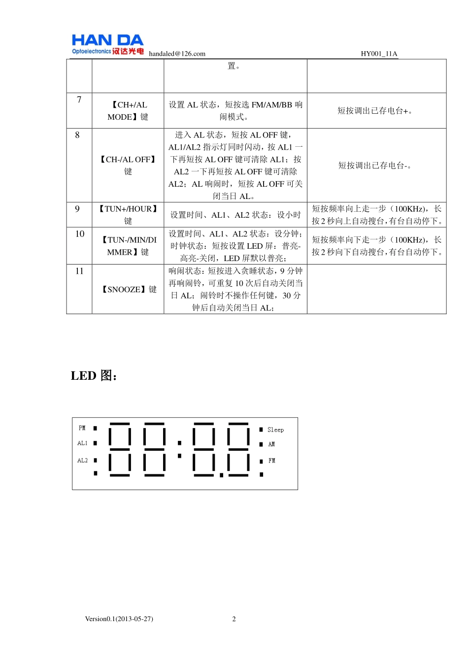 LED钟控收音机模组 HY001_11A说明书_第2页