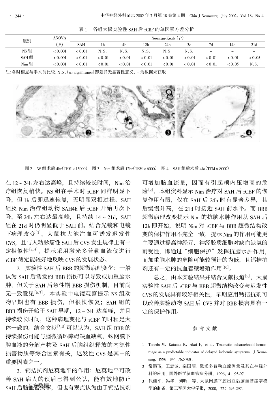 大鼠蛛网膜下腔出血后脑局部血流量与血脑屏障动态变化_第3页
