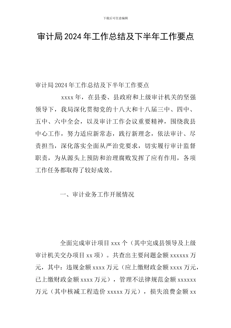 审计局2024年工作总结及下半年工作要点_第1页