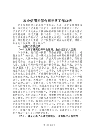 农业信用担保公司年终工作总结
