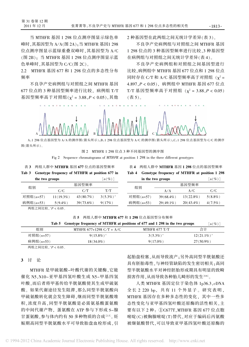 不良孕产史与MTHFR基因677和1298位点多态性的相关性_张菁菁_第3页