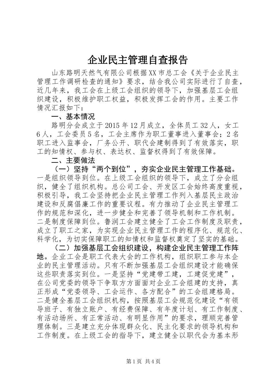企业民主管理自查报告_第1页