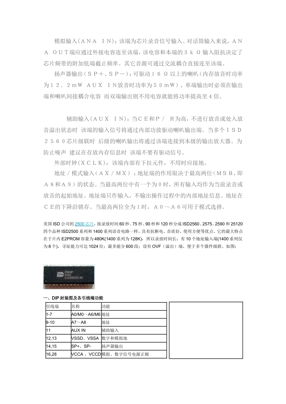 ISD2560语音芯片的引脚及功能介绍_第3页