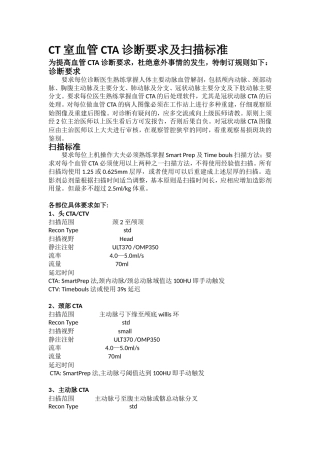 CT室血管CTA诊断要求及扫描标准
