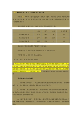 笛子演奏中口风、风门、口劲及舌头位置的关系