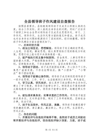 全县领导班子作风建设自查报告