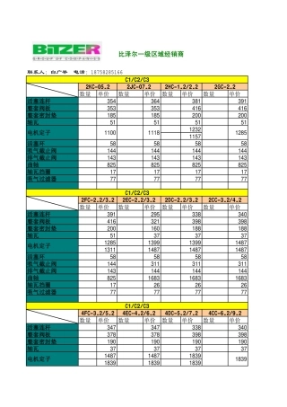 比泽尔半封闭活塞压缩机常用配件价格手册