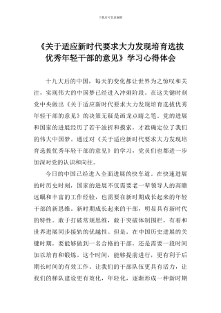 《关于适应新时代要求大力发现培养选拔优秀年轻干部的意见》学习心得体会