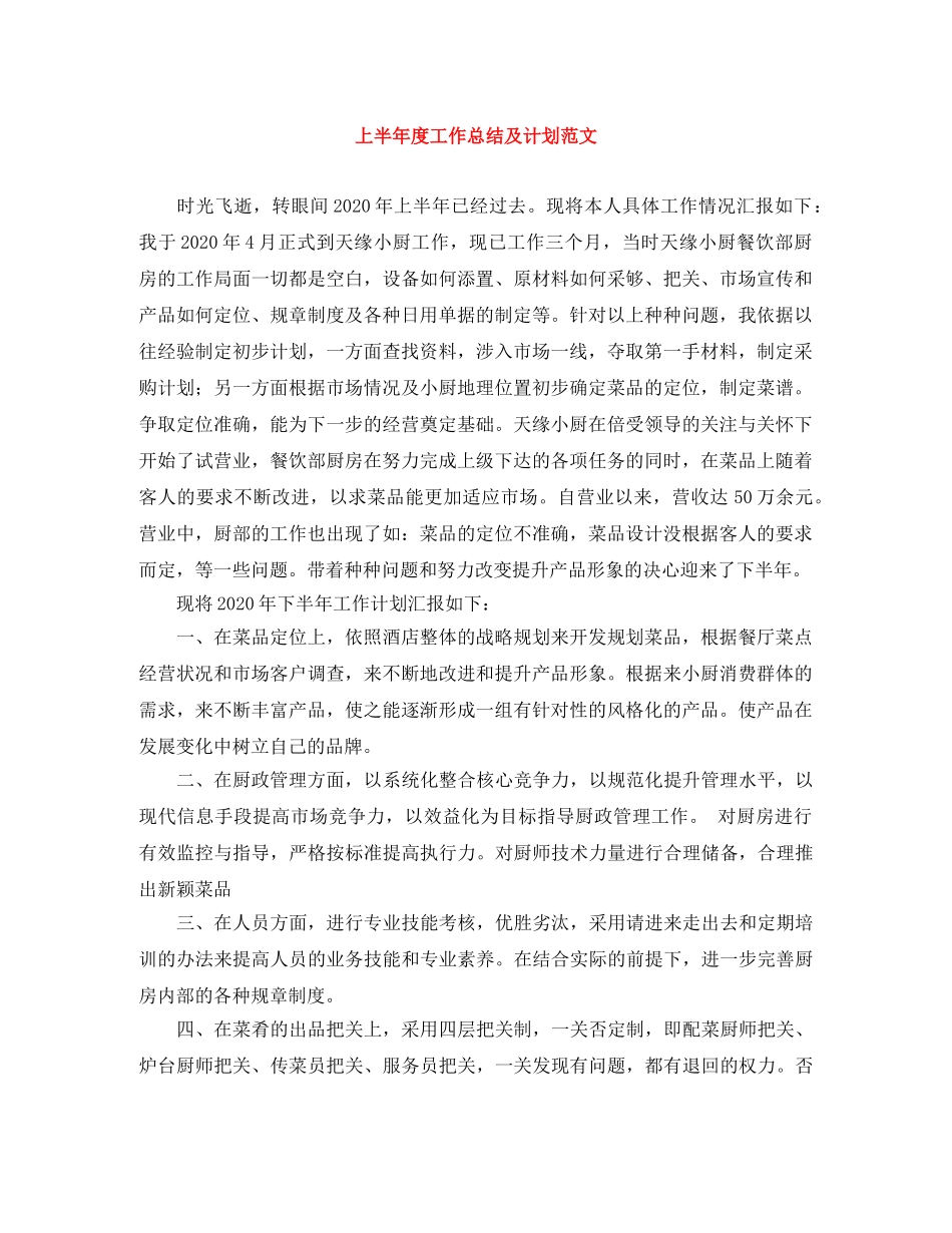 上半年度工作总结及计划范文 _第1页