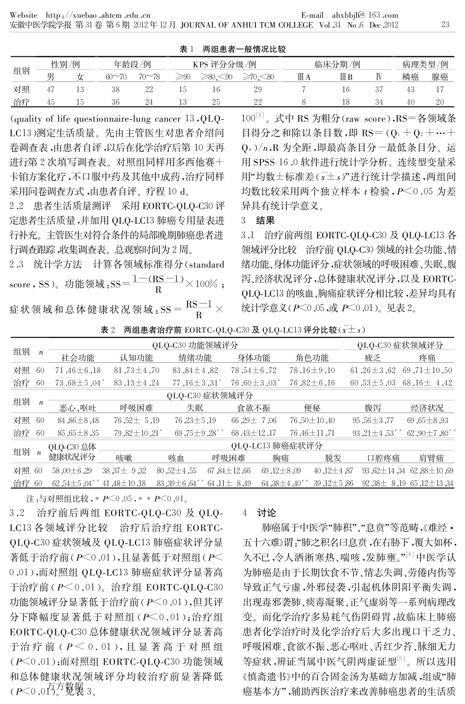 百合固金汤加减对肺癌患者生活质量的影响_第2页